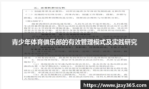 青少年体育俱乐部的有效管理模式及实践研究