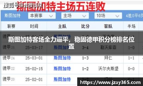 斯图加特客场全力逼平，稳固德甲积分榜排名位置